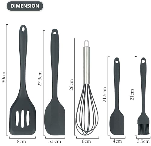 Image of Baskety Food Grade Silicone Rubber Spatula Set Non-Stick Kitchen Utensils for Baking, Cooking & Mixing (Black)