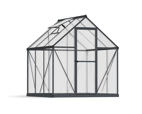 Image of Palram Canopia Mythos 6X6 Greenhouse - UV - Protected Polycarbonate Roof & Aluminium Frame - Includes Base Frame - Grey