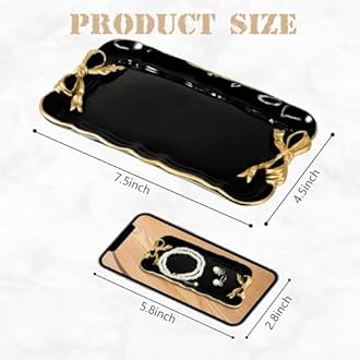 Vintage Decorative Tray Jewelry Tray Towel Tray Storage Tray Rings Necklace Bracelets Earrings Trays Cosmetics Jewelry Organizer Retro Design Bow Decor Resin Plate Coquette Room Decor (Black)