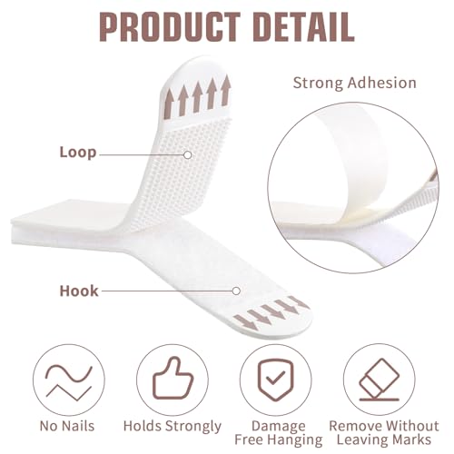Image of 24 Pairs (48 Strips) Heavy Duty Picture Hanging Strips, Fabric Fastener Interlocking Tape No Nails Strips Hook and Loop Tape No Wall Damage for Pictures and Photos Frame Hanging