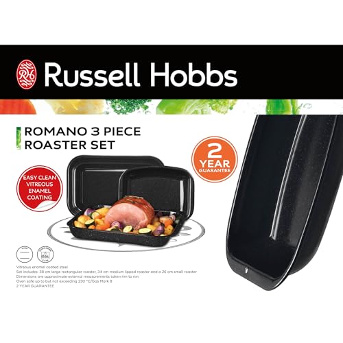 Russell Hobbs COMBO-8235A Baking Tray and Roaster Set, 5 Piece Vitreous Enamel Coated Steel Pans, with Roasting Tins, Chop Tray, Flat Oven Sheet, Easy Clean, Romano Collection, Black - Image 4