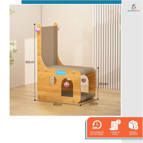 Casinha de Gato com Arranhador e Brinquedos Caixa Caminha 2 Andares Antiestresse Mdf Resistente Port