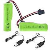 Dhqkqg 2 Stück 500mAh 3.7V RC Akku, Wiederaufladbare Lithium-Batterien mit UBS Ladekabel SM-2P Stecker, Universal Li-Ion Battery Compatible Für RC Fahrzeuge, Boote, Panzer, Auto, Roboter, Stunt Car