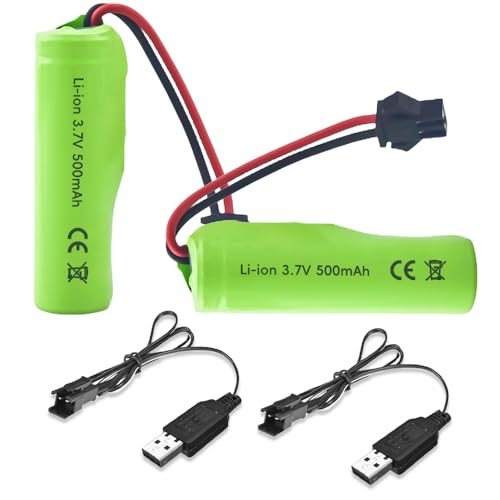Dhqkqg 2 Stück 500mAh 3.7V RC Akku, Wiederaufladbare Lithium-Batterien mit UBS Ladekabel SM-2P Stecker, Universal Li-Ion Battery Compatible Für RC Fahrzeuge, Boote, Panzer, Auto, Roboter, Stunt Car
