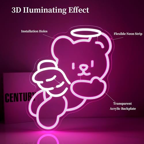 Image of Bear Angel Neon Sign Led Neon Lights Neon Signs for Wall Decor Light Up Sign for Birthday Party Club Gift