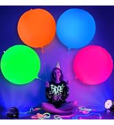 Mega-L Glow in the Dark Party Supplies,4 pcs 32 inch Round Neon Balloons for Glow Party Arches/Ga...