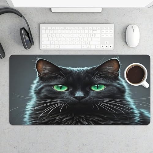 Black Cat Green Eyes Pad Mouse Grande de Goma Antideslizante miniatura 5