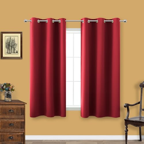 Image of KOUFALL Red Kitchen Curtains,Short Blackout Window Curtains for Bathroom,45 Inch Length,Sets of 2 Piece