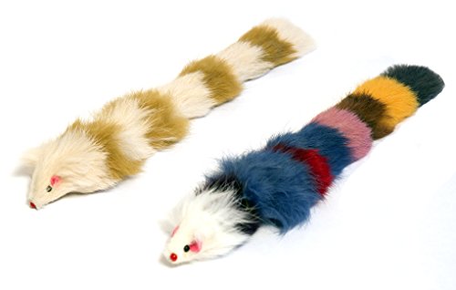 ICONIC PET Set of 2 Fur Weasel Toy(One Brown/White, One Multicolored) with Squeaker for Pets, Best Pet Play Toy for Dogs & Cats, Fun Cat Toys, Dog Toys to Beat Boredom & Satisfy Hunting Instincts