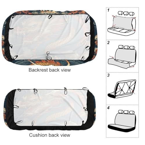 Funda de asiento trasero para coche, camión y SUV con diseño duradero de dragón retro suave 3