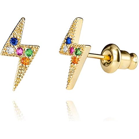 LAVLA Rainbow Hoop Earrings for Women Teen Girls | 18k Gold Plated Rainbow Crystal Stud Earrings Cover
