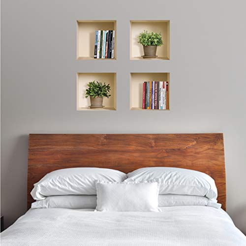 The Nisha Art Magic 3D Vinyl Removable Wall Sticker Decals Diy, Set Of 4, Books And Green Plants 404 #TOP7