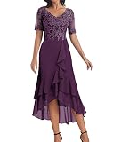 Wedding Guest Dresses for Women Lace Short Mother of The Bride Dresses Chiffon Evening Gown Plum