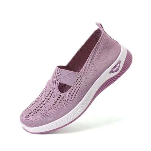 Orthopedic Walking Shoes for Women, Woven Orthopedic Breathable Soft Sneaker Non-Slip Arch Support Anti-Skid Slip On Wide & Bulky Sports Shoes2