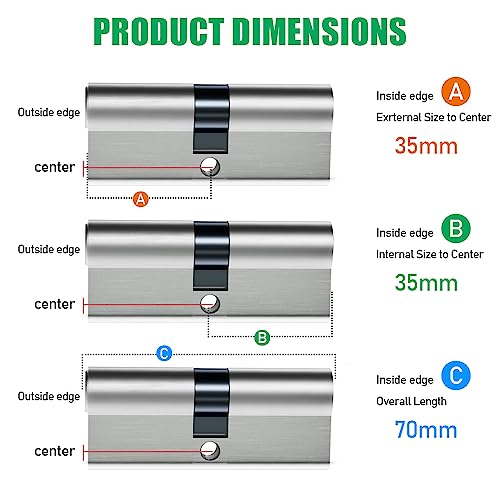 SISAV 35/35 Euro Lock Cylinder(70mm),Brass Material,Nickel Surface Treatment,High Security,Anti-Drill,with 3 Keys - Image 4