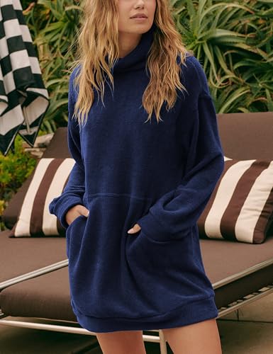 Turtleneck Pullover Sweater for Women 2024 Casual Long Sleeve Chenille Jumper Knit Top with Pockets2