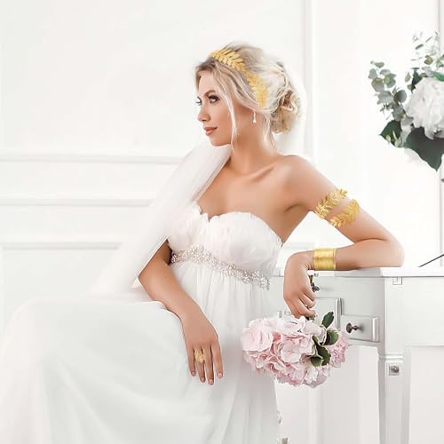7 Pièces Déesse Grecque Costume, Couronne de Laurier, Bracelet Manchette, Boucles d'Oreilles Perle, Peigne À Cheveux Latéral, Bague, Collier et Bracelet Bras, Parure de Bijoux Femme pour Mariage – vue 7