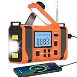 Notfall-Solar Radio, 10000mAh Notfall Kurbelradio mit LED-Display, AM/FM Radio, Taschenlampe+ Leselicht,SOS-Alarm,Powerbank,3-Ladearten (Solar/USB/Handkurbel), für Camping/Wandern/Stromausfall,Orange