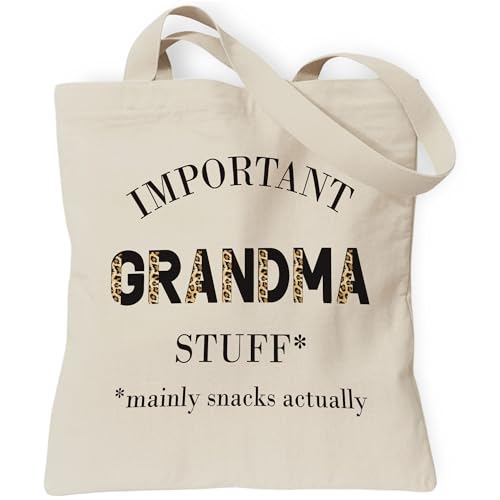 TOTEUSVIA Grandma Gifts Tote Bag, Important Grandma Stuff Reusable Shopping Canvas Bags