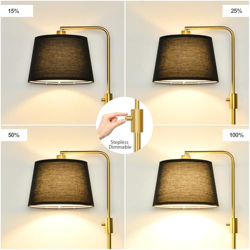 Image of Nintiue Dimmable Gold Floor Lamp, 1000 LM LED Edison Bulb Included, Arc Floor Lamps for Living Room with Black Shade, Modern Standing Lamp Tall Lamps for Living Room Bedroom