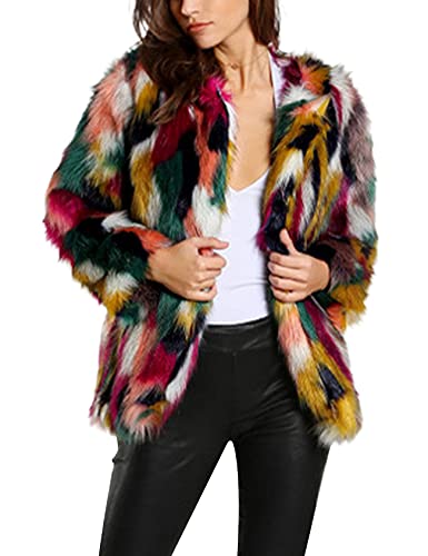 Gihuo Women’s Multicolor Faux Fur Coat Winter Warm Gradient Color Outwear Jacket(Multicolor-M) #TOP12
