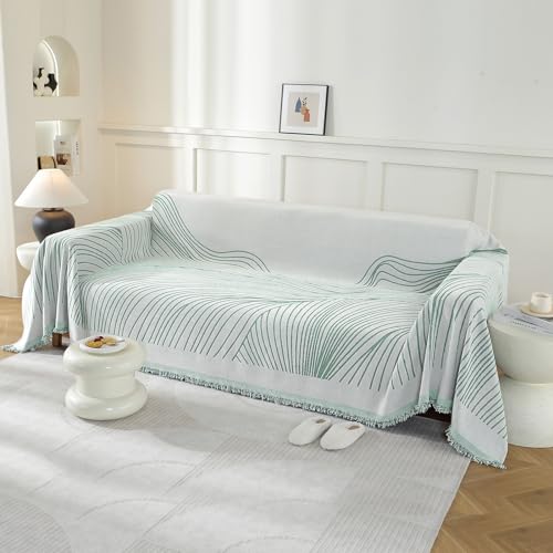 Housse de canapé 4 places YSTELLAA 180×380CM vert clair