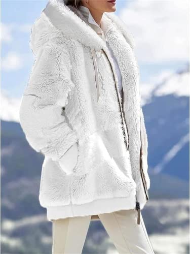 Dzhzuj Womens Fleece Jackets Full Zip up Hoodies Solid Coats Outwear with Pockets?Plus Size Zipper Winter Warm Long Sleeve Plush Hoodies Jacket Cardigan Sweaters (XXL,White) Cover