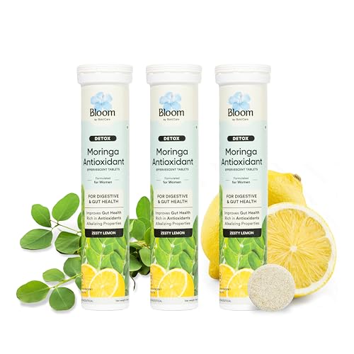 Image of Bloom by Bold Care Moringa Antioxidant Effervescent Tablets | 60 Effervescent Tablets (Pack of 3) | Natural Liver Detox and Gut Health | I With Organic Moringa Leaf Powder | Lemon Flavour
