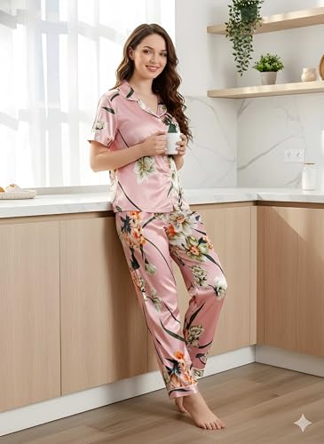 Image of Women Lycra Night Suit Set | Premium Soft Nightwear Pajama Set | Stylish Comfortable Sleepwear for Ladies | Elegant Lounge Wear Night Dress