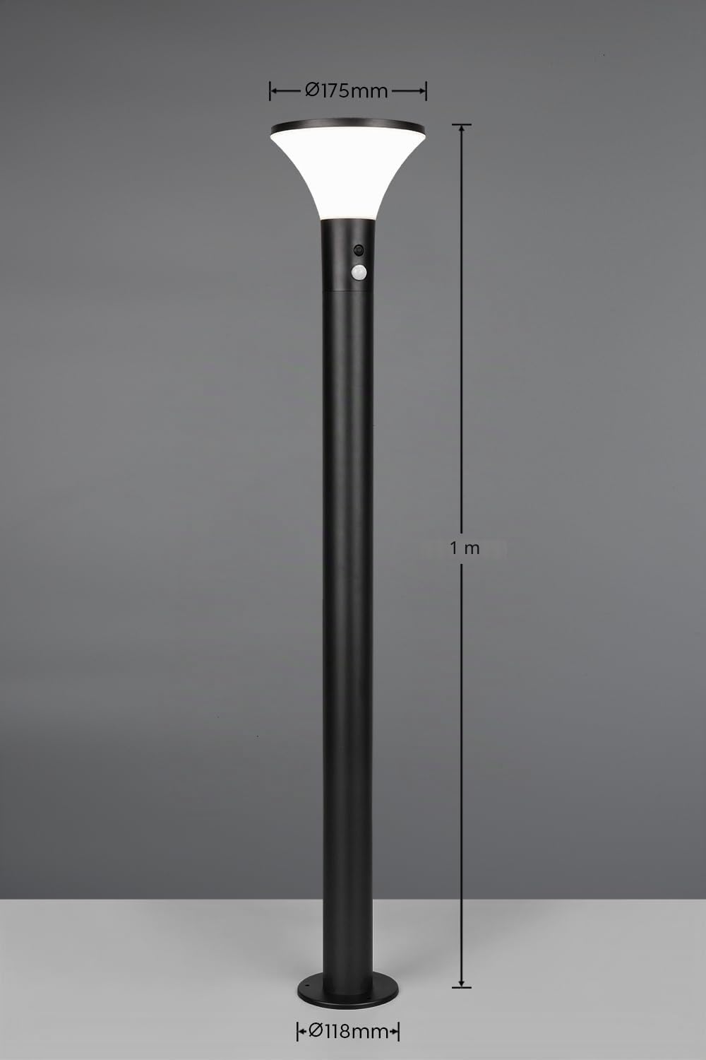Reality Leuchten Luz de entrada para exteriores LED GORDA R44676132, plástico negro mate, LED de 3,5 vatios, híbrido solar/batería, sensor crepuscular, sensor de movimiento
