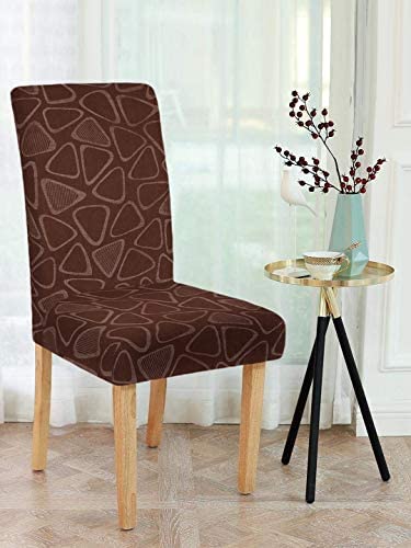 Image of Cortina Polyester Spandex Dining Chair Cover, Stretchable & Washable Slipcover, Emboss Design, Brown (Set of 4)