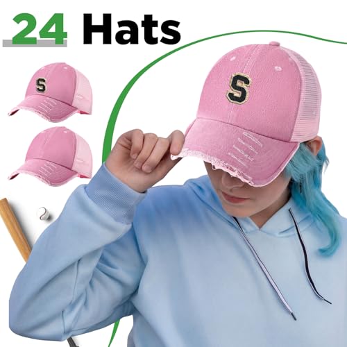 Image of Suhine 24 Pcs Blank Trucker Hat Bulk Unisex Mesh Baseball Cap for Sublimation Embroidery Vintage Adjustable Hat for Men Women
