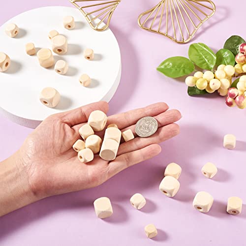 Cuentas de madera con agujero grande de cubo natural sin pintar para bisutería 6