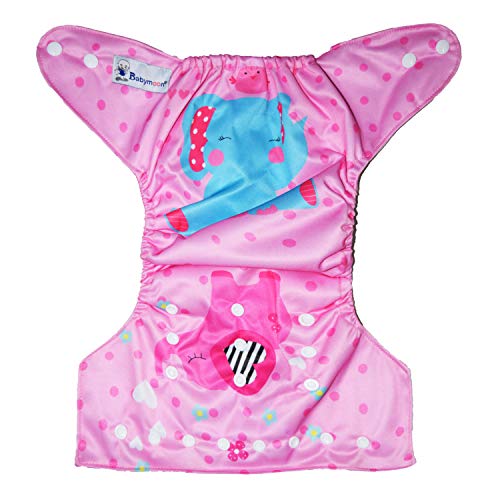 Image of Babymoon (SET of 2 - Cloth Diaper with Wetfree Microfiber Insert) Designer Premium Reusable, Adjustable Size, Waterproof, Washable, Pocket Cloth Diaper Nappie (Elephant Pink)