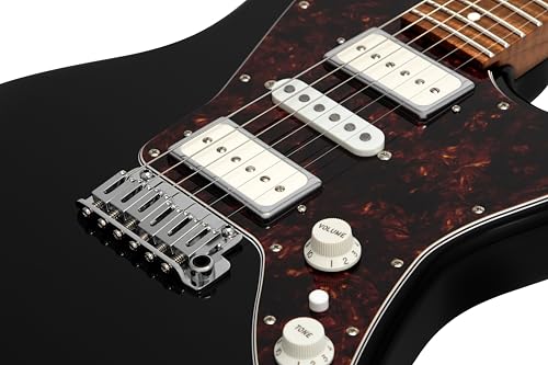 Image of Electric Guitar JZ FRO Black Gloss Handmade in Japan MIJ Roasted Flame maple Neck Stainless Steel Frets Gotoh Bridge Gotoh Locking Tuner 6 Strings Modern C Neck For All Levels