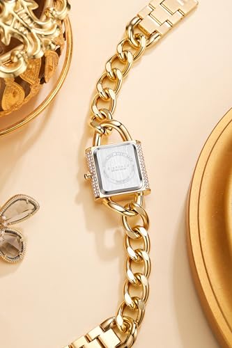 Image of Giordano Analog Quartz Watch for Women with Textured Square Dial, Crystal Studded Bezel, Blue Crown, Stainless Steel Strap - GZ-60160