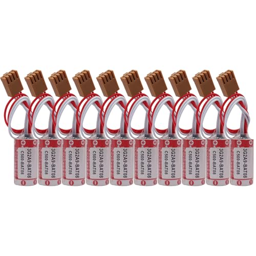 LINHUPAK (10-Pack) ER17/33 2/3A 3.6V 1600mAh PLC Battery for 3G2A9-BAT08 C500-BAT08 PLC Battery with Brown JAE2.5mm-4P Plug