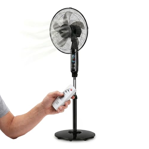 Wintem - Ventilatore a Piantana 40 cm con Telecomando – Altezza Regolabile da 125 a 135 cm – 6 Velocità, Timer 7,5H e Comandi Touch – Piantana Silenziosa 40W (Nero)