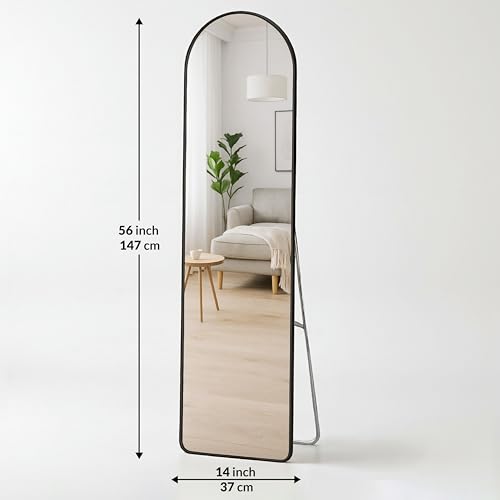 Image of Art Street Cheval Mirror 4.5 Feet Arch Mirror for Bedroom | Full Length Dressing Mirror Aluminum Frame with Stand for Living Room, Dressing Room (Black, 37x147 CM)
