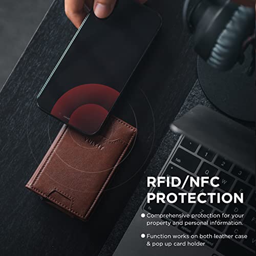 VULKIT Money Clip Wallet Pop Up Card Holder RFID Protection Mens Leather Wallet 2-IN-1 Business Card Holder For 7 Cards & 15 Bills