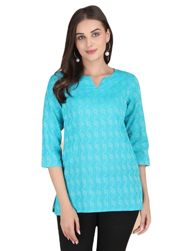 Image of Short Kurta for Women - Pure Cotton Printed Ladies Kurti, Stylish Girls Top, Ethnic Half Kurtas, Tunic Design Woman