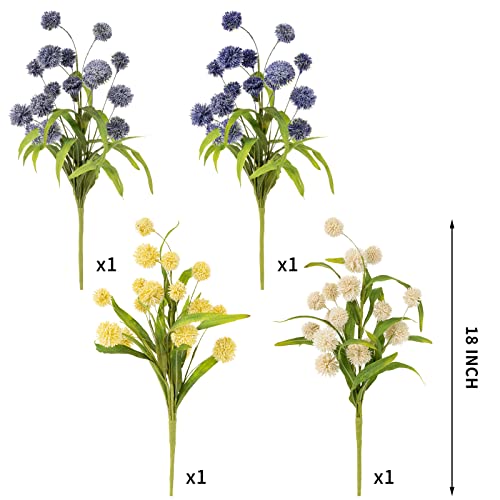 Wesail Artificial Bush Mini Ball Flowers, Faux Billy Button Thistle Globe Echinops Bouquet Floral, Fake Silk Greenery Plants For Home Diy Decor,4 Of Pack #TOP1