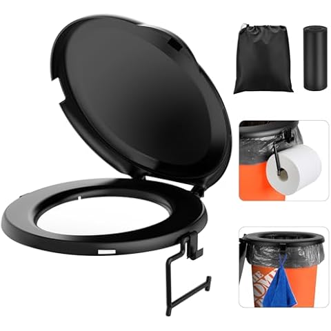 Portable Toilet Seat for 5 Gal Buckets, Camping Toilet Seat with Lid for Adults, Snap-on Toilet Seat with Storage Bags and Disposable Toilet Bags, Camping, Hiking, Emergency, Car, Boat Cover