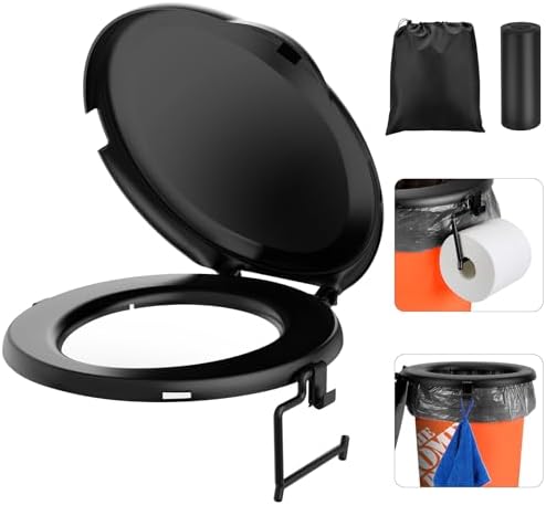 Portable Toilet for 5 Gal Buckets, Snap-on Seat with Lid - Including Storage & Disposable Bags, Ideal for Camping, Hiking, Emergencies, Cars, Boats