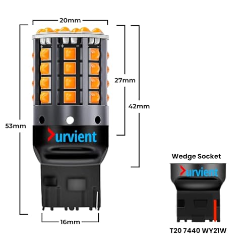 Image of com No Hyperflash Canbus Error Free T20 WY21W 7440 Wedge LED For Car Indicator, Rear Fog, Brake, Parking (Amber, 1 Pair)