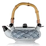 Ceramic Teapot Japanese Style Porcelain Teapot with Rattan Handle Restaurant Office Filter Tea Pot Drinkware Tea Kettle (Blue-200ml)