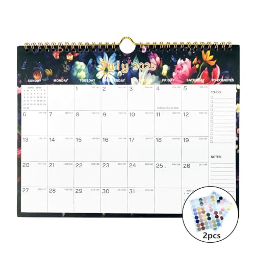 Calendar 2025-2026 - Durable Thick Paper, Includes July 2025 to December 2026, 11 x 8.5 Inches for Home & Office Planning With Holiday Marking Stickers (B)