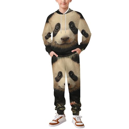 Boys Girls Sweatshirt Set 2 Piece Pullover Hoodie Kid Jogger Sweatpants, Panda Vintage