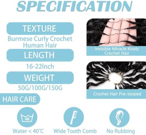 Feather Crochet Human Hair Burmese Curly Invisible Miracle Knots Bundles - 1
