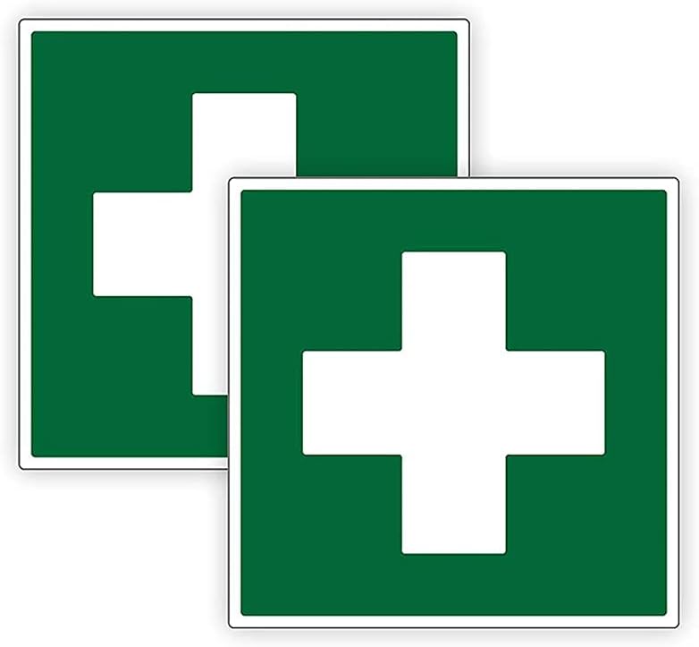 Pack of 2 First Aid Sign Self Adhesive (75 x 75 mm) Waterproof First Aid Sticker for Emergency ®